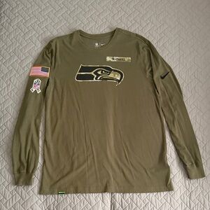 Nike Seattle Seahawks Long Sleeve Army Green Salute to Service Dri Fit Mens-L